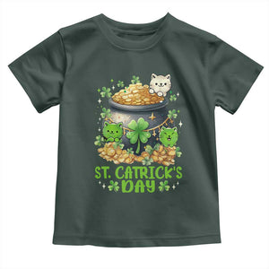 Cats St Patricks Day Toddler T Shirt Pot Of Gold Kitty Lover Lucky Irish TS10 Dark Forest Green Print Your Wear