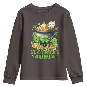 Cats St Patricks Day Youth Sweatshirt Pot Of Gold Kitty Lover Lucky Irish TS10 Dark Chocolate Print Your Wear