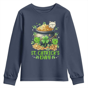 Cats St Patricks Day Youth Sweatshirt Pot Of Gold Kitty Lover Lucky Irish TS10 Navy Print Your Wear