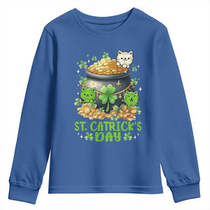 Cats St Patricks Day Youth Sweatshirt Pot Of Gold Kitty Lover Lucky Irish TS10 Royal Blue Print Your Wear
