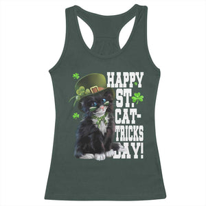 Shamrock Cat St Patricks Day Racerback Tank Top Kitty Mom Gift TS10 Dark Forest Green Print Your Wear