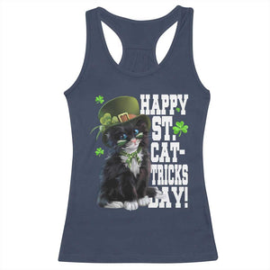 Shamrock Cat St Patricks Day Racerback Tank Top Kitty Mom Gift TS10 Navy Print Your Wear
