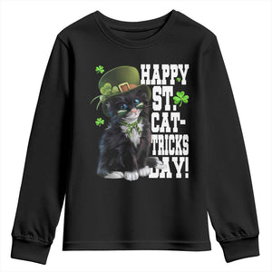 Shamrock Cat St Patricks Day Youth Sweatshirt Kitty Mom Gift TS10 Black Print Your Wear