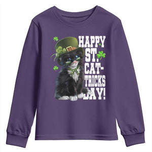 Shamrock Cat St Patricks Day Youth Sweatshirt Kitty Mom Gift TS10 Purple Print Your Wear