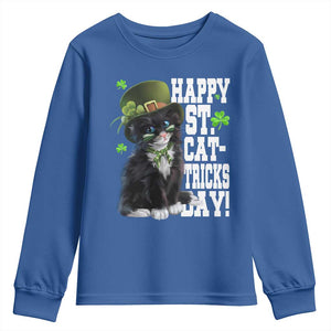 Shamrock Cat St Patricks Day Youth Sweatshirt Kitty Mom Gift TS10 Royal Blue Print Your Wear