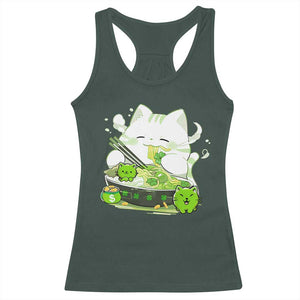 St Patrick's Day Cats Racerback Tank Top Irish Eating Ramen Noodles Cute Anime Shamrocks TS10 Dark Forest Green Print Your Wear