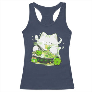 St Patrick's Day Cats Racerback Tank Top Irish Eating Ramen Noodles Cute Anime Shamrocks TS10 Navy Print Your Wear