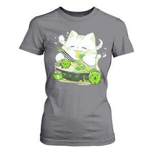 St Patrick's Day Cats T Shirt For Women Irish Eating Ramen Noodles Cute Anime Shamrocks TS10 Charcoal Print Your Wear