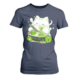 St Patrick's Day Cats T Shirt For Women Irish Eating Ramen Noodles Cute Anime Shamrocks TS10 Navy Print Your Wear