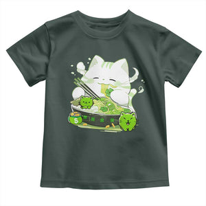 St Patrick's Day Cats Toddler T Shirt Irish Eating Ramen Noodles Cute Anime Shamrocks TS10 Dark Forest Green Print Your Wear