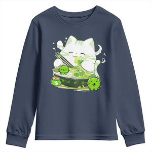St Patrick's Day Cats Youth Sweatshirt Irish Eating Ramen Noodles Cute Anime Shamrocks TS10 Navy Print Your Wear