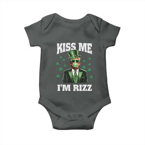 St. Patrick's Day Trump Bubble Gum Baby Onesie Funny Irish Kiss Me I'm Rizz TS10 Dark Heather Print Your Wear