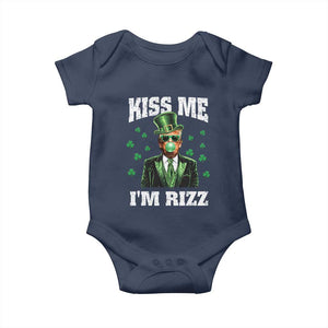 St. Patrick's Day Trump Bubble Gum Baby Onesie Funny Irish Kiss Me I'm Rizz TS10 Navy Print Your Wear