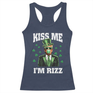 St. Patrick's Day Trump Bubble Gum Racerback Tank Top Funny Irish Kiss Me I'm Rizz TS10 Navy Print Your Wear