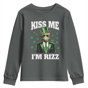 St. Patrick's Day Trump Bubble Gum Youth Sweatshirt Funny Irish Kiss Me I'm Rizz TS10 Dark Heather Print Your Wear