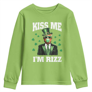 St. Patrick's Day Trump Bubble Gum Youth Sweatshirt Funny Irish Kiss Me I'm Rizz TS10 Lime Print Your Wear