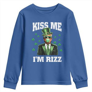 St. Patrick's Day Trump Bubble Gum Youth Sweatshirt Funny Irish Kiss Me I'm Rizz TS10 Royal Blue Print Your Wear