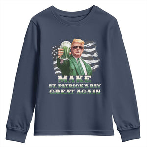 Make St Patricks Day Great Again Trump Youth Sweatshirt Funny Irish American Flag TS10 Navy Print Your Wear