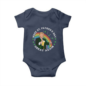 Funny Trump Make St Patrick's Day Great Again Baby Onesie Lucky Shamrock Beer Drinking Trump TS10 Navy Print Your Wear