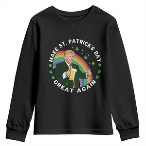 Funny Trump Make St Patrick's Day Great Again Youth Sweatshirt Lucky Shamrock Beer Drinking Trump TS10 Black Print Your Wear