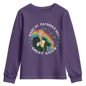Funny Trump Make St Patrick's Day Great Again Youth Sweatshirt Lucky Shamrock Beer Drinking Trump TS10 Purple Print Your Wear