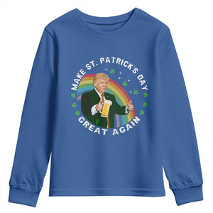 Funny Trump Make St Patrick's Day Great Again Youth Sweatshirt Lucky Shamrock Beer Drinking Trump TS10 Royal Blue Print Your Wear
