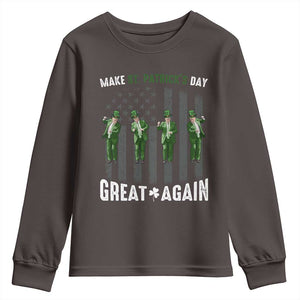 Make St Patrick's Day Great Again Shamrock Trump Youth Sweatshirt American Flag TS10 Dark Chocolate Print Your Wear