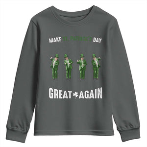 Make St Patrick's Day Great Again Shamrock Trump Youth Sweatshirt American Flag TS10 Dark Heather Print Your Wear