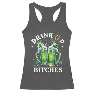 Drink Up Bitches Funny St Patricks Day Racerback Tank Top Irish Beer Lovers TS10 Dark Heather Print Your Wear