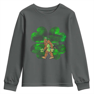 St Patricks Day Lucky Shamrock Bigfoot Youth Sweatshirt Funny Sasquatch Irish TS10 Dark Heather Print Your Wear