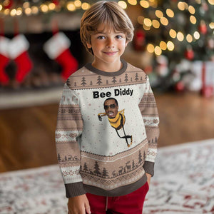 Bee Diddy Ugly Christmas Sweater Dark Humor Internet Meme Brainrot Gen Z TS10 Mocha Mousse Print Your Wear