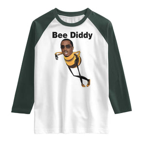 Bee Diddy Raglan Shirt Dark Humor Internet Meme Brainrot Gen Z TS10 White Dark Forest Green Print Your Wear
