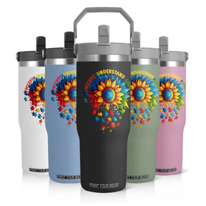 Autism Acceptance Sunflower Puzzle Flip Straw Tumbler Accept Understand Love ASD TS10 Print Your Wear