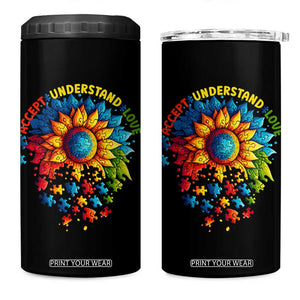 Autism Acceptance Sunflower Puzzle 4 in 1 Can Cooler Tumbler Accept Understand Love ASD TS10 One Size: 16 oz Black Print Your Wear