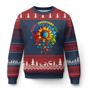 Autism Acceptance Sunflower Puzzle Ugly Christmas Sweater Accept Understand Love ASD TS10 Navy Red Print Your Wear