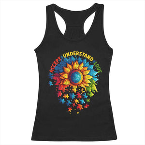 Autism Acceptance Sunflower Puzzle Racerback Tank Top Accept Understand Love ASD TS10 Black Print Your Wear