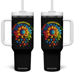 Autism Acceptance Sunflower Puzzle Tumbler With Handle Accept Understand Love ASD TS10 One Size: 40 oz Black Print Your Wear