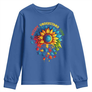 Autism Acceptance Sunflower Puzzle Youth Sweatshirt Accept Understand Love ASD TS10 Royal Blue Print Your Wear