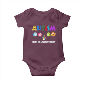 Autism Awareness Baby Onesie Seeing the World Differently ASD Cute Puzzle Pieces Owl TS10 Maroon Print Your Wear