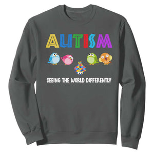 Autism Awareness Sweatshirt Seeing the World Differently ASD Cute Puzzle Pieces Owl TS10 Dark Heather Print Your Wear
