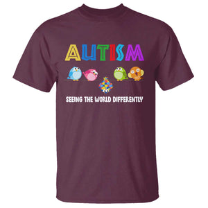 Autism Awareness T Shirt Seeing the World Differently ASD Cute Puzzle Pieces Owl TS10 Maroon Print Your Wear