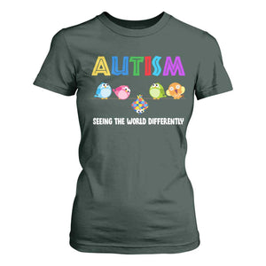 Autism Awareness T Shirt For Women Seeing the World Differently ASD Cute Puzzle Pieces Owl TS10 Dark Forest Green Print Your Wear