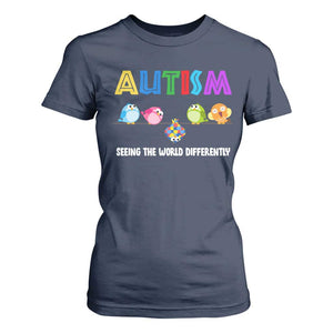 Autism Awareness T Shirt For Women Seeing the World Differently ASD Cute Puzzle Pieces Owl TS10 Navy Print Your Wear