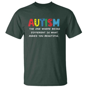 Autism Awareness T Shirt Different Makes You Beautiful ASD Month Support TS10 Dark Forest Green Print Your Wear