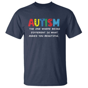 Autism Awareness T Shirt Different Makes You Beautiful ASD Month Support TS10 Navy Print Your Wear