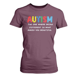 Autism Awareness T Shirt For Women Different Makes You Beautiful ASD Month Support TS10 Maroon Print Your Wear