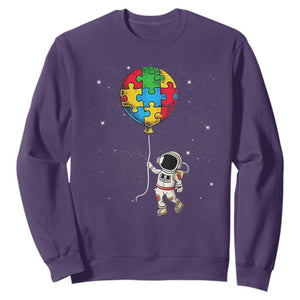 Autism Awareness Astronaut Sweatshirt Puzzle Pieces Balloon Space Autistic TS10 Purple Print Your Wear