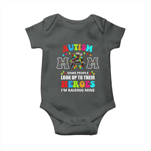 Autism Mom Baby Onesie Raising Hero Messy Bun Autism Awareness TS10 Dark Heather Print Your Wear