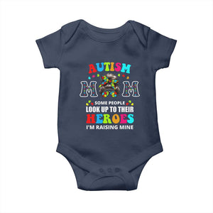 Autism Mom Baby Onesie Raising Hero Messy Bun Autism Awareness TS10 Navy Print Your Wear