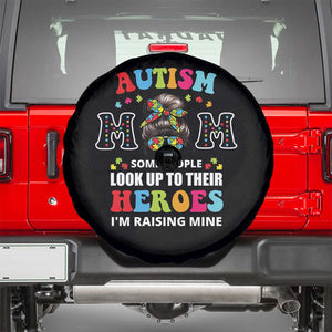 Autism Mom Spare Tire Cover Raising Hero Messy Bun Autism Awareness TS10 Black Print Your Wear